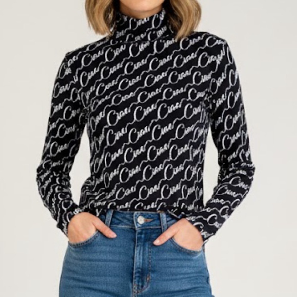 Anthropologie x Maeve Ciao Black Printed Long Sleeve Turtleneck XS